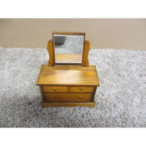 Vintage Wooden Miniature Vanity Dresser With Mirror & Two Drawers